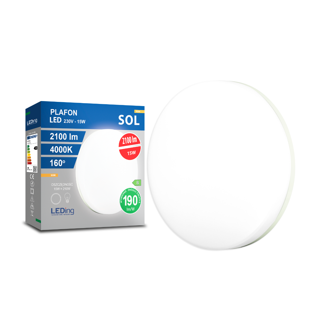 Plafon LED 15W 230V 2100lm SOL praca ciągła