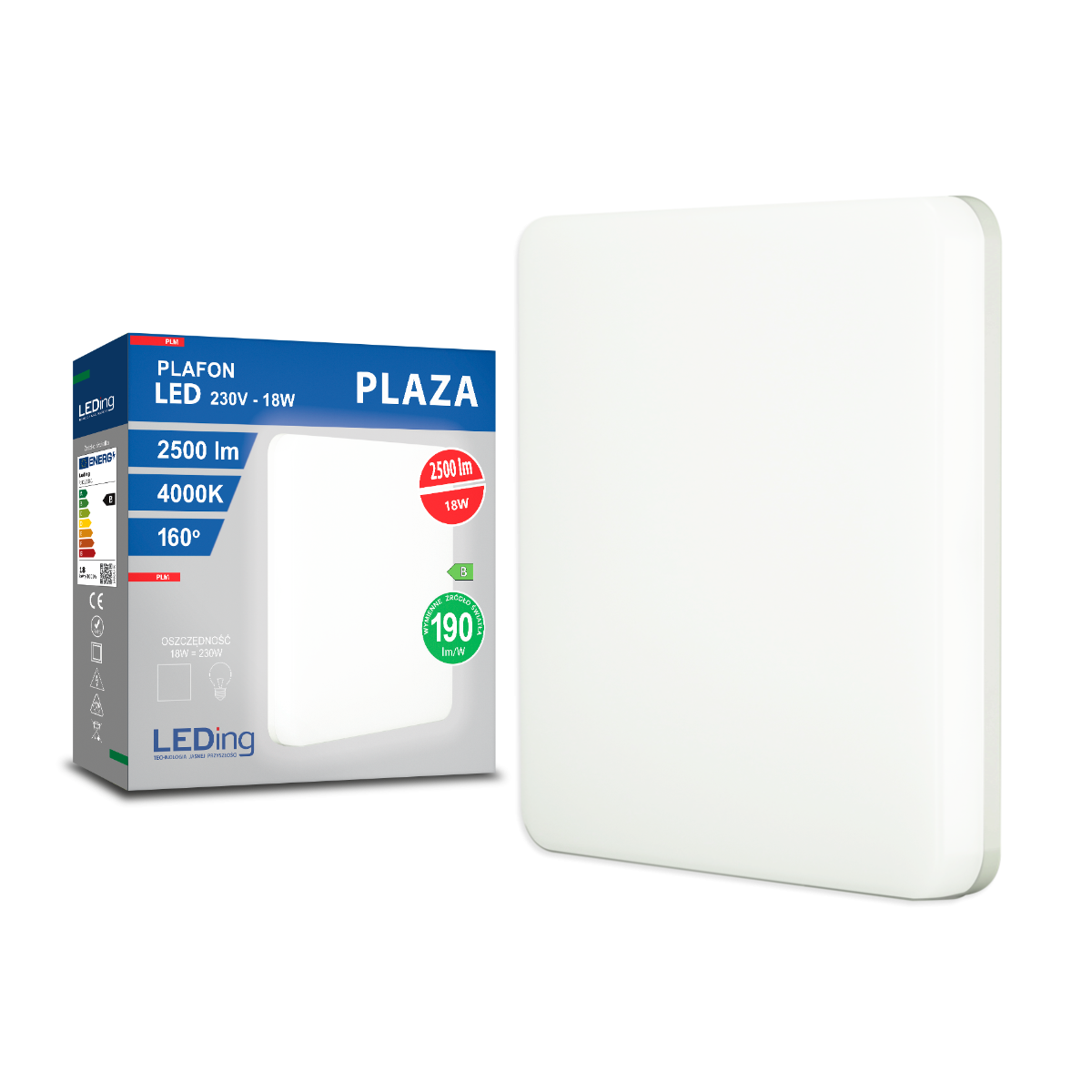 Plafon LED 18W 230V 2500lm PLAZA praca ciągła