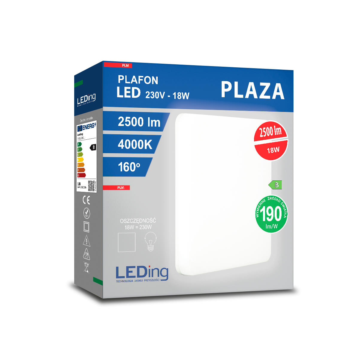 Plafon LED 18W 230V 2500lm PLAZA praca ciągła