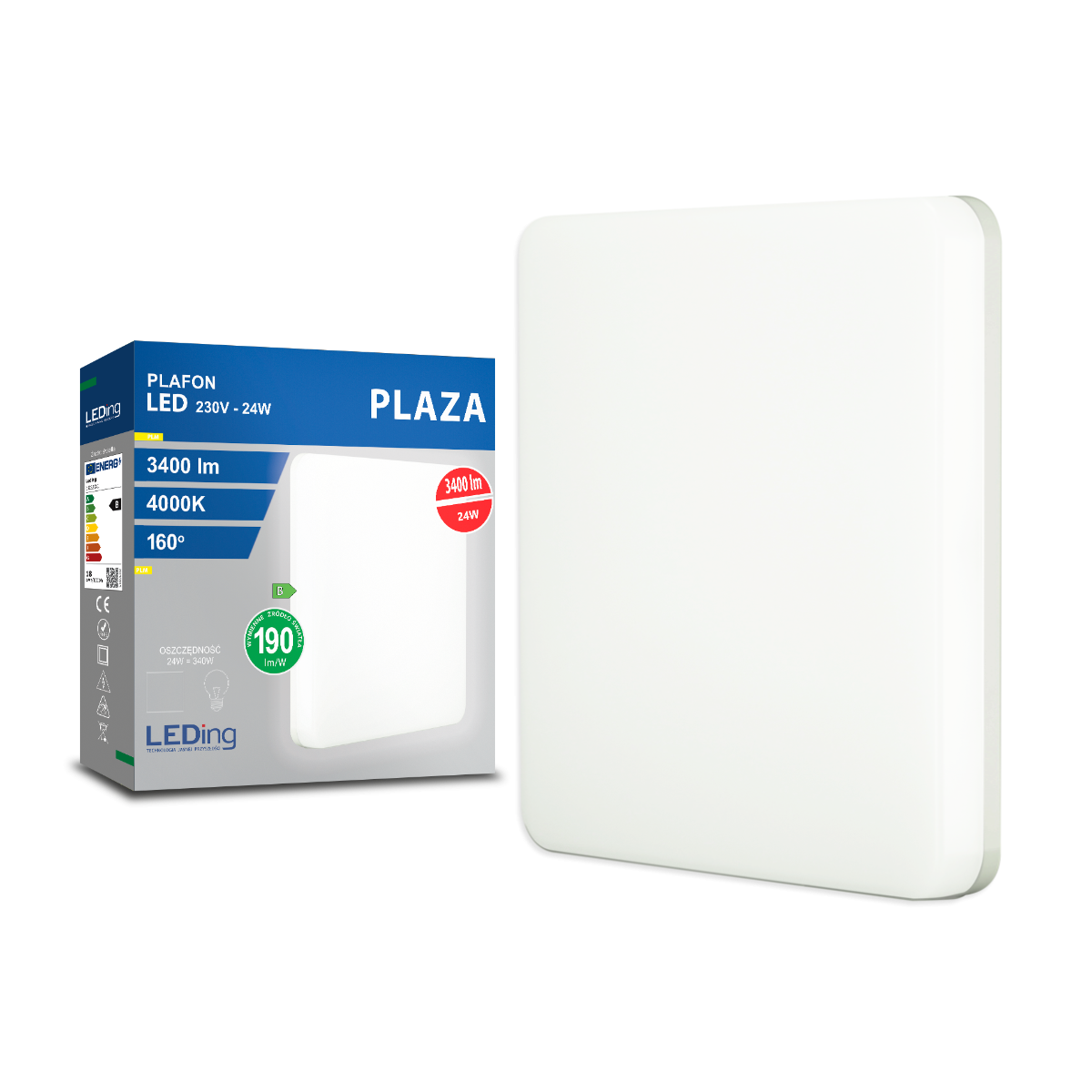 Plafon LED 24W 230V 3400lm PLAZA praca ciągła