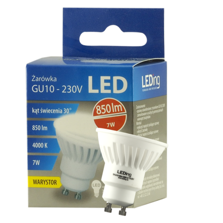 Żarówka LED GU10 7W 230V 850lm 4000K 30st. z warystorem