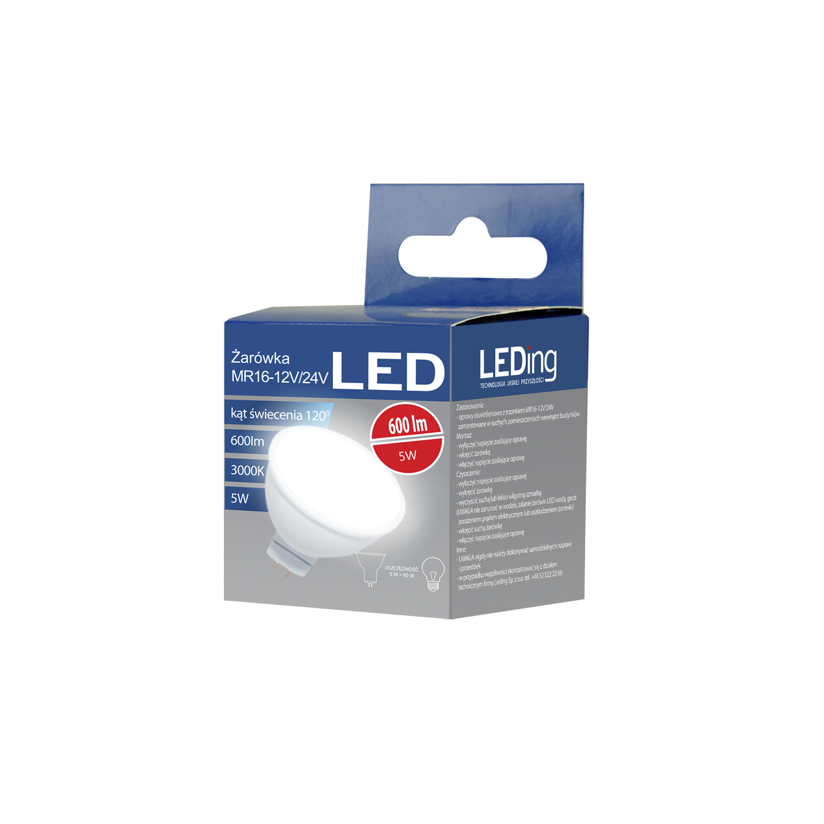 Żarówka LED MR16 5W 12V-24V 600lm 3000K