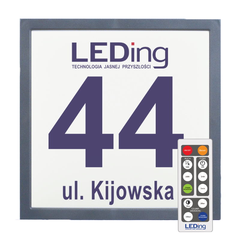 Kwadratowa lampa LED z numerami szara